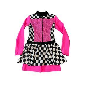 Revolution Costumes Dance Checkered Hot Pink Shorts Long Sleeve‎ Zip Skirt